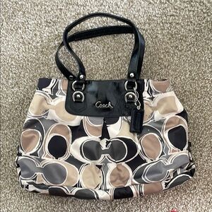 Coach Black and Tan Tote with Signature Design